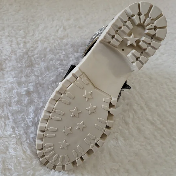 NEW Womens Combat Boots Moto Grunge Pink Multi Jeweled Bling Buckles Reptile 7.5 - Picture 5 of 12